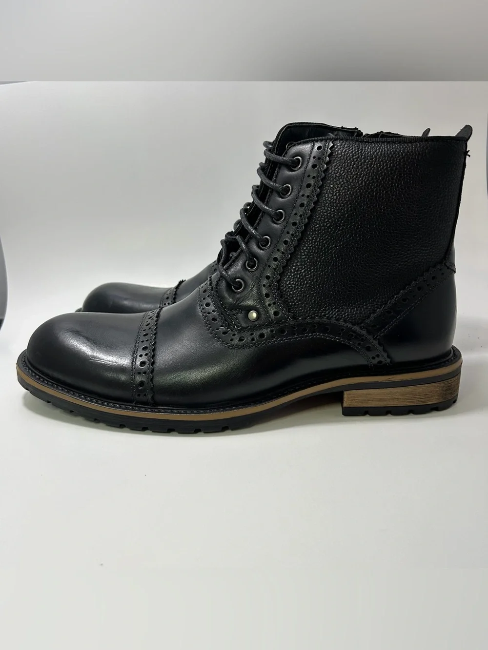 Steve Madden Men's Boots Sz 10 Lace Up Combat Style Blue Settler Dress Side Zip